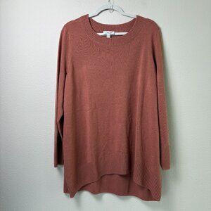 Denim & Co Hi Lo Sweater Size 1X Terra Cotta Brown Crew Neck Long Sleeve A458552